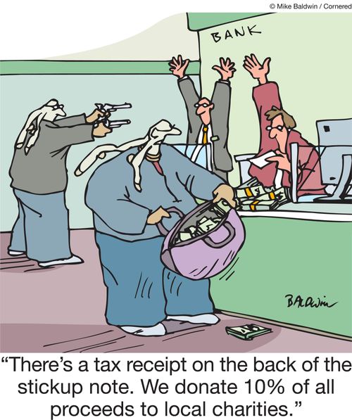 "There's a tax receipt on the back of the stick up note. We donate 10% of all proceeds to local charities."