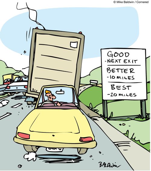 Good - next exit. Better - 10 miles. Best - 20 miles.