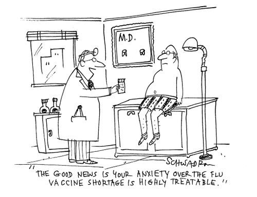 'The good news is your anxiety over the flu vaccine shortage is highly treatable'