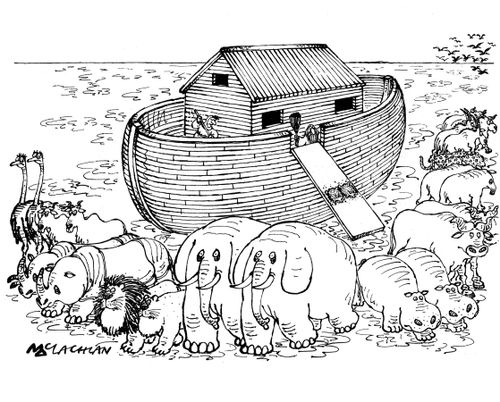 Noah's Ark - Two hedgehogs get squashed by larger animals whilst leaving the ark.