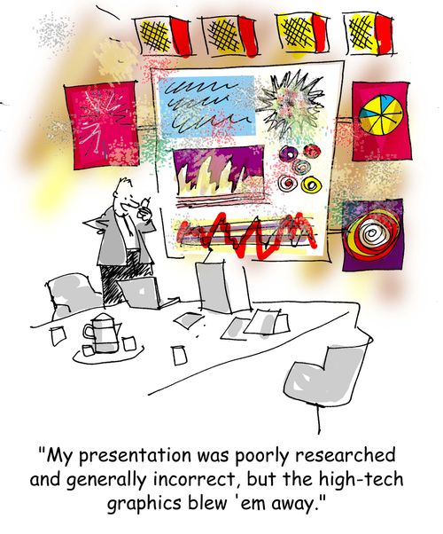 "My presentation was poorly researched and generally incorrect, but the high-tech graphics blew 'em away."