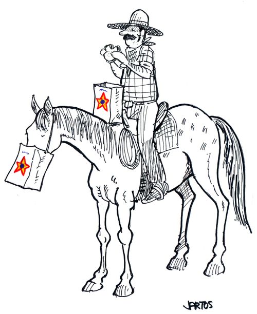 Horse with fast-food nose bag.