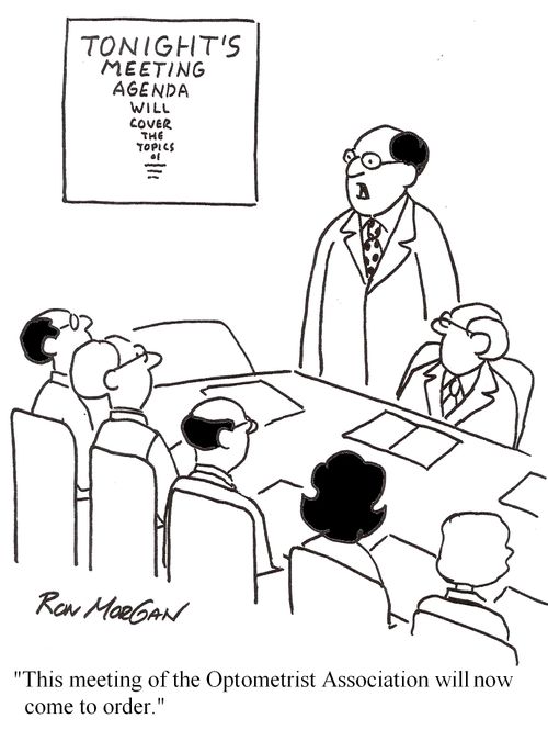 Optometrist meeting agenda gets smaller on each line.