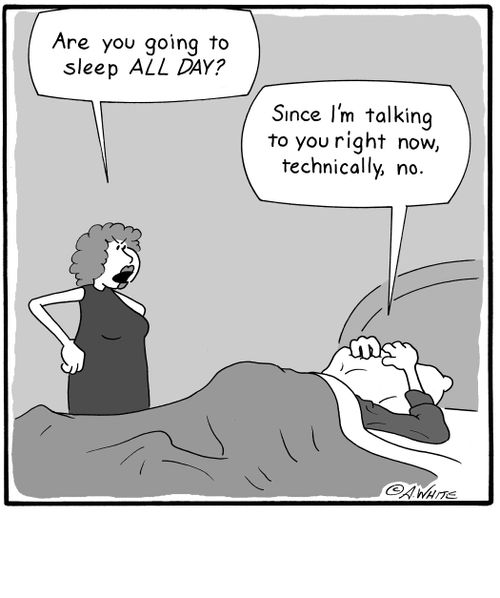 'Are you going to sleep ALL DAY?' 'Since I'm talking to you right now, technically, no.'