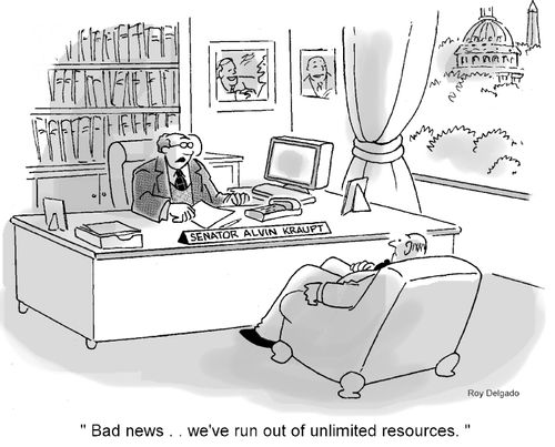 'Bad news... we've run out of unlimited resources.'
