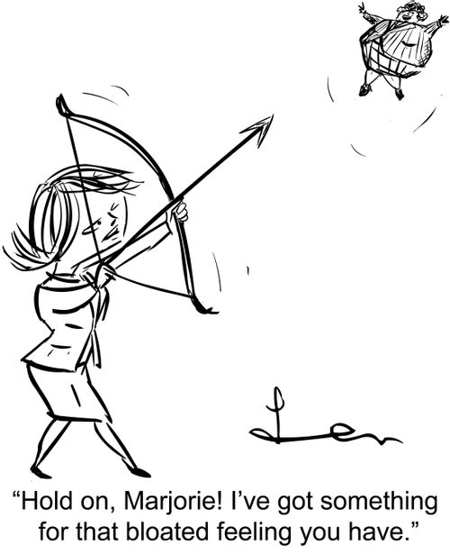 'Hold on, Marjorie! I've got something for that bloated feeling you have.'
