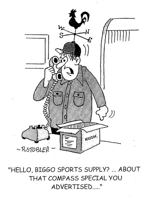 'Hello, Biggo Sports Supply?...About that compass special you advertised...'