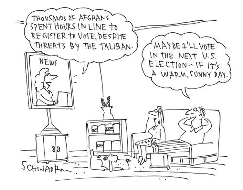 'Thousands of Afghan's spent hours in line to register to vote, despite threats by the Taliban.'