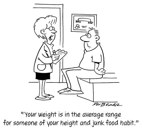 "Your weight is in the average range for someone of your height and junk food habit."