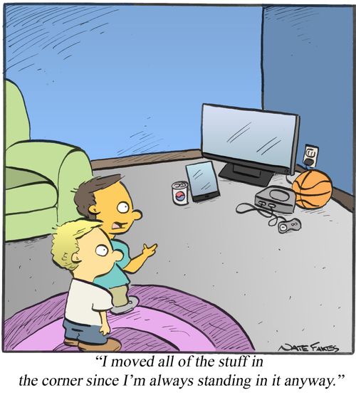 "I moved all of the stuff in the corner since I'm always standing in it anyway."