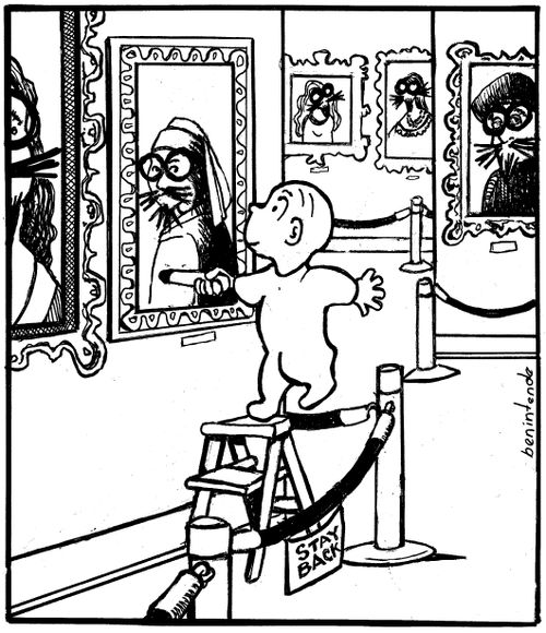 Baby vandalizes an art gallery.
