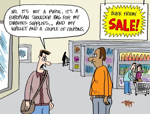 "No, it's not a purse, it's a European shoulder bag for my diabetes supplies... and my wallet and a couple of coupons."