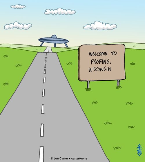 Welcome to Probing, Wisconsin, where a flying saucer awaits.