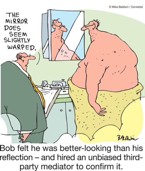 Bob felt he was better-looking than his reflection - and hired and unbiased third-party mediator to confirm it.