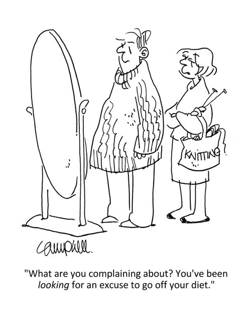 "What are you complaining about? You've been looking for an excuse to go off your diet."  