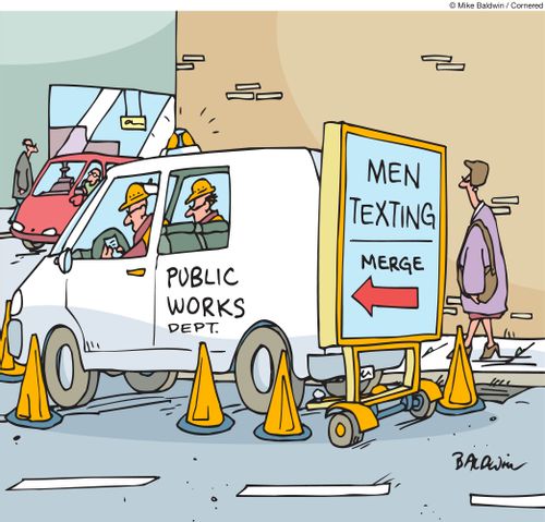 Public Works Department: Men texting - Merge.