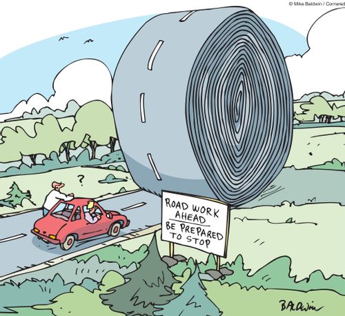 Road work ahead - Be prepared to stop.