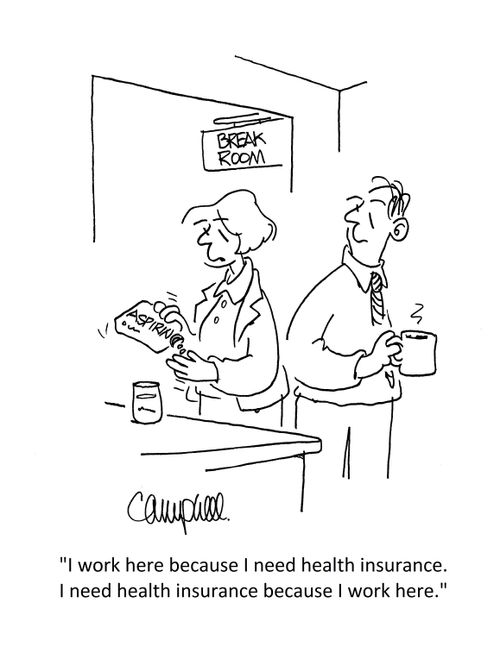 "I work here because I need health insurance. I need health insurance because I work here."