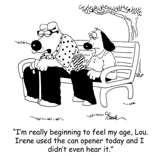 'I'm really beginning to feel my age, Lou. Irene used the can opener today and I didn't even hear it.'