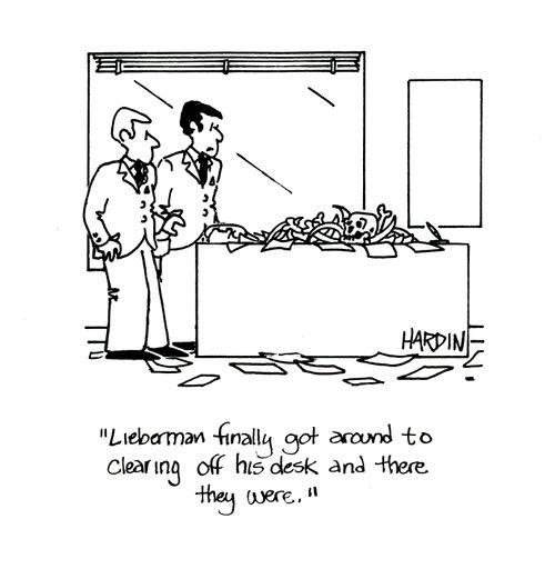 'Lieberman finally got around to clearing off his desk and there they were.'