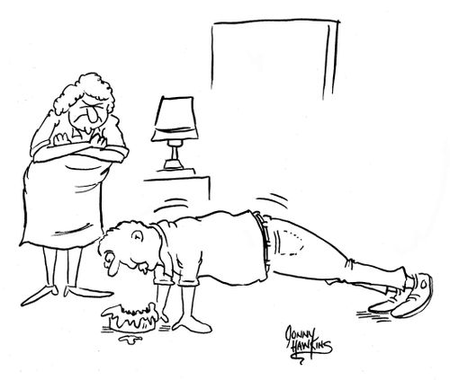 Man doing pushups is eating pie.