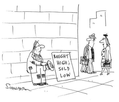 Sign reading "Bought High; Sold Low."