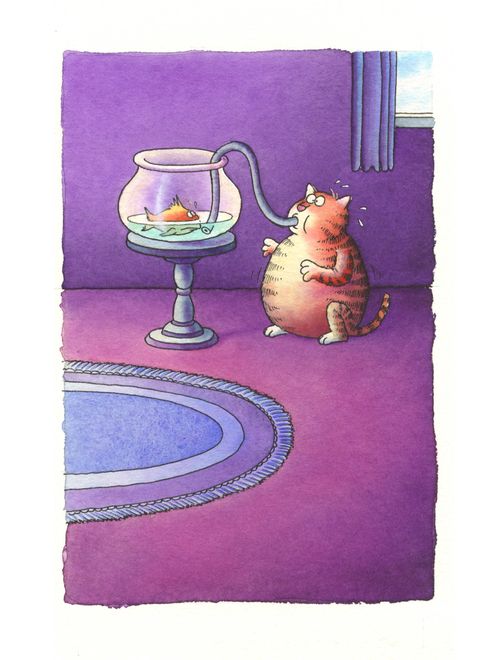 Cat drinking fish bowl water.