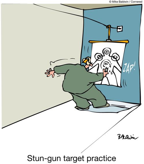 Stun-gun target practice.