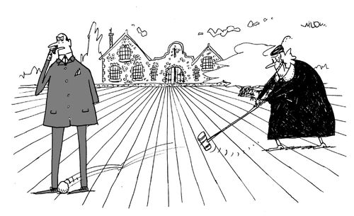 Woman Playing Croquet Between Man's Legs.