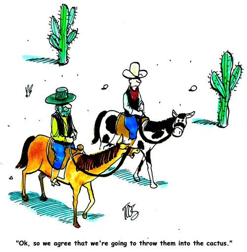'Ok, so we agree that we're going to throw them into the cactus.'