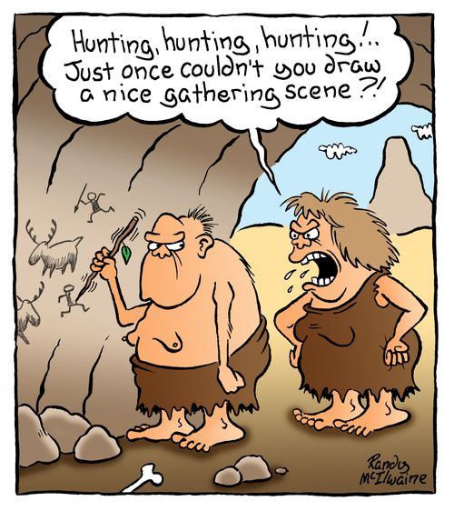'Hunting, hunting, hunting!.. Just once couldn't you draw a nice gathering scene?!