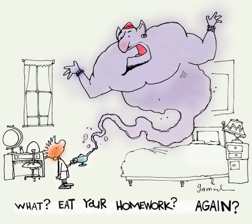"What, eat your homework? Again?"