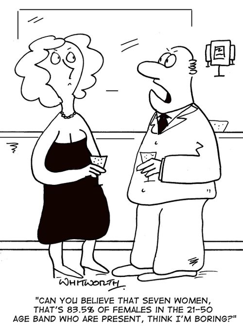 'Can you believe that seven women, that's 83.5% of females in the 21-50 age band who are present, think I'm boring?'