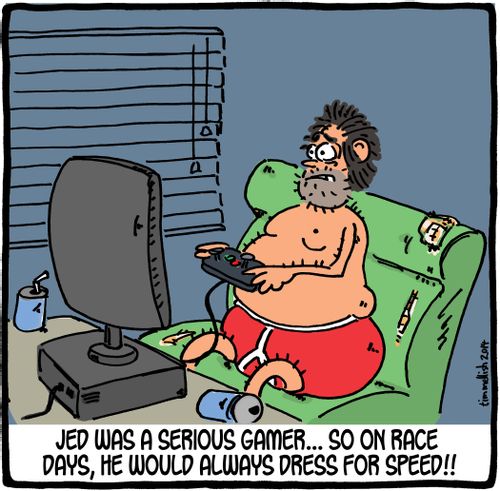Jed was a serious gamer...so on race days, he would always dress for speed!!