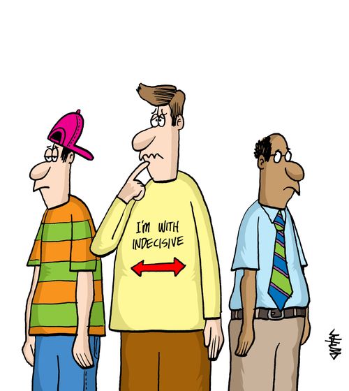 Man with shirt that reads 'I'm with indecisive'