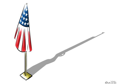 American flag with the shadow of a gun.