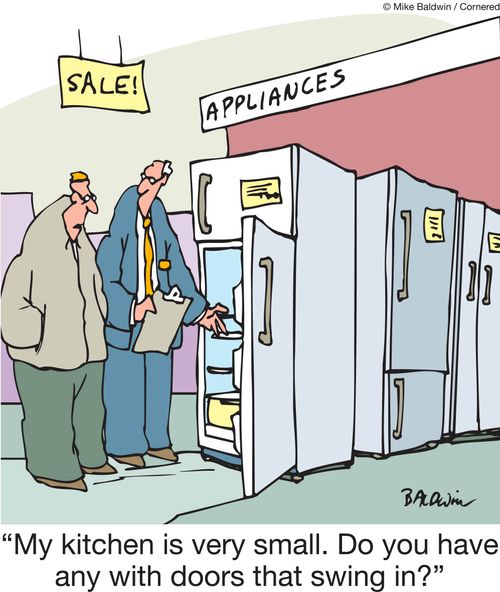 "My kitchen is very small. Do you have any with doors that swing in?"