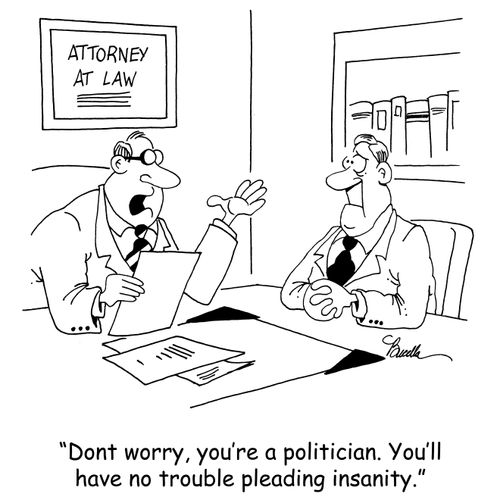'Don't worry, you're a politician. You'll have no trouble pleading insanity.'