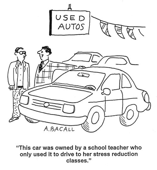 'This car was owned by a school teacher who only used it to drive to her stress reduction classes.'