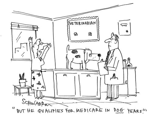 'But he qualifies for medicare in dog years.'