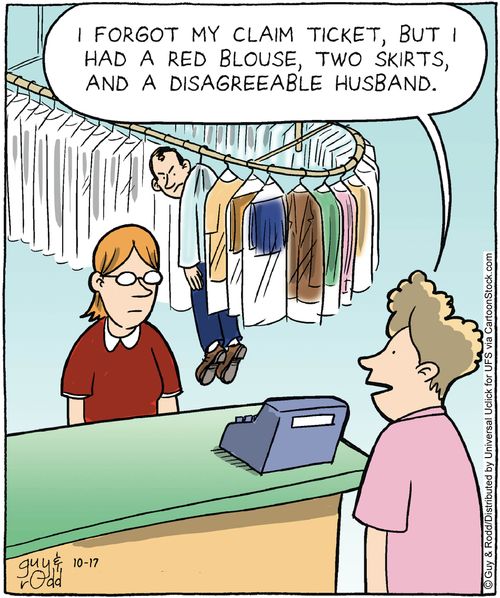 'I forgot my claim ticket, but I had a red blouse, two skirts and a disagreeable husband.'