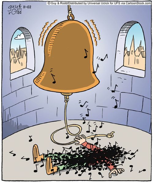 Bell notes fall on a bell-ringer.