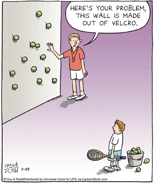 'Here's the problem, this wall is made out velcro.'