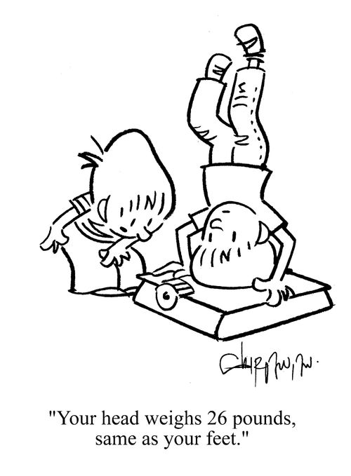 'Your head weighs 26 pounds, same as your feet.'