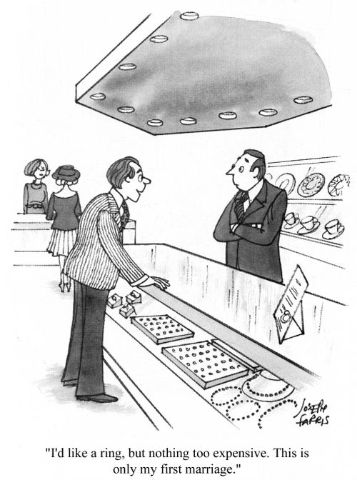 'I'd like a ring, but nothing too expensive.  This is only my first marriage.'