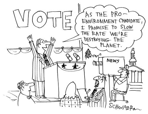 As the Pro Environment Candidate, I promise to SLOW the rate we're destroying the planet.