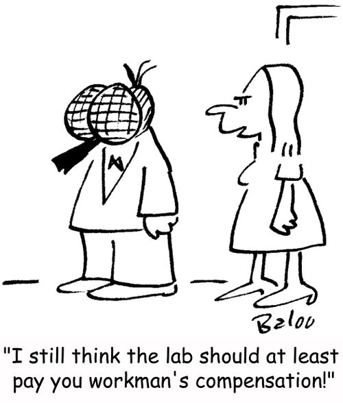 'I still think the lab should at least pay you workman's compensation!'