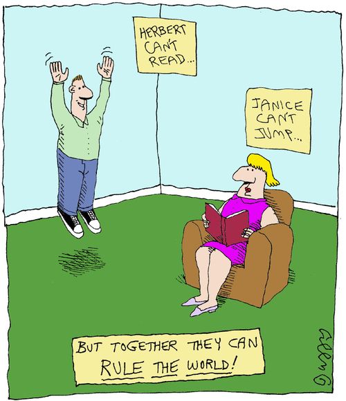 Herbert can't read, Janice can't jump, but together they can rule the world!