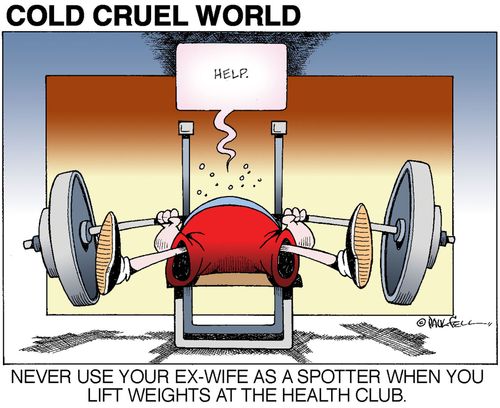 Lifting weights at the health club.