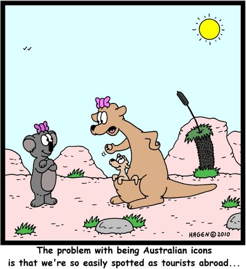 'The problem with being Australian icons is that we're so easily spotted as tourists abroad...'